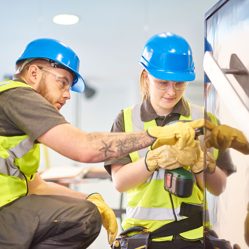 construction workers with hard hats