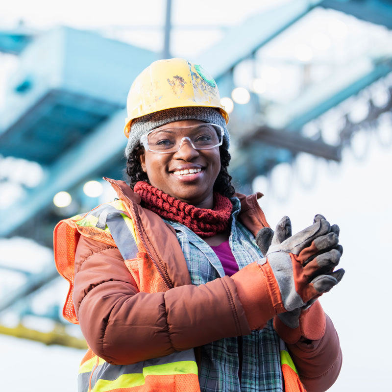 construction woman smiling